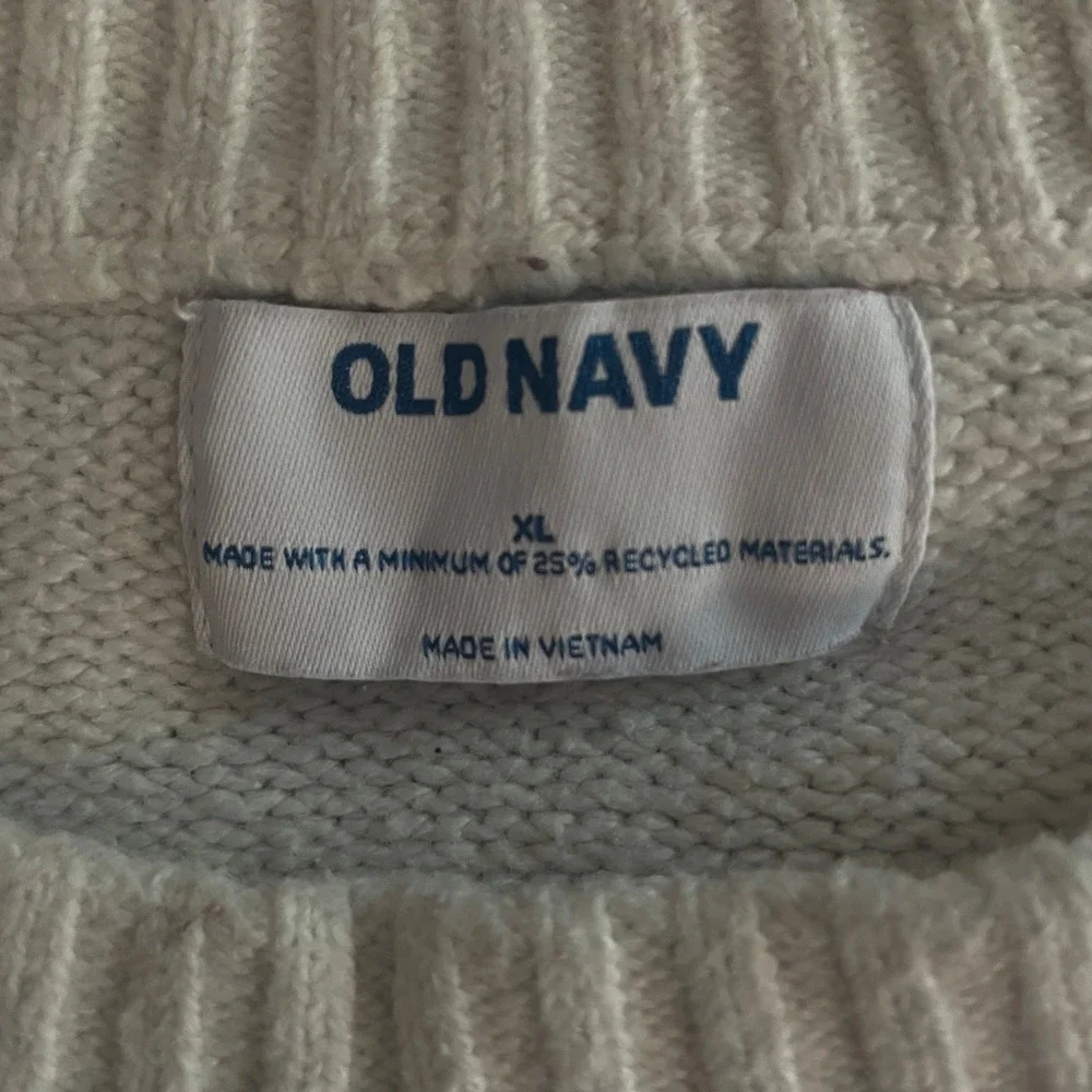 Old Navy Mens Nordic Fair Isle Crewneck Cotton Blend Sweater XL Red White Cabin